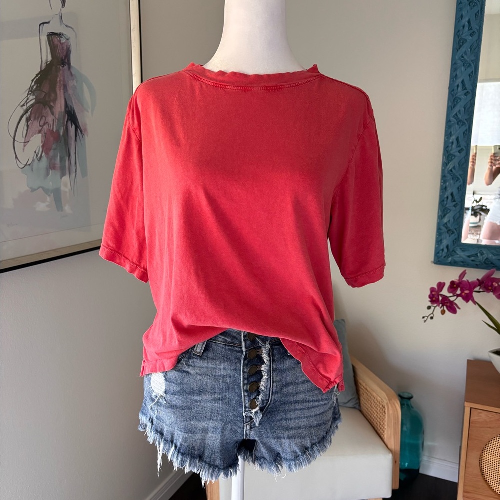 Distressed Oversized Coral Short Sleeve Tee